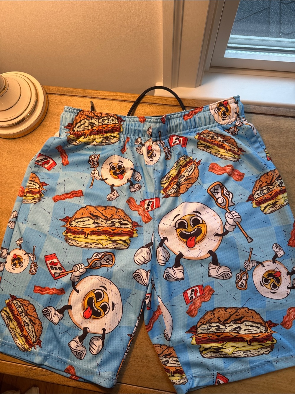Men's Light Blue Novelty Breakfast Print Shorts